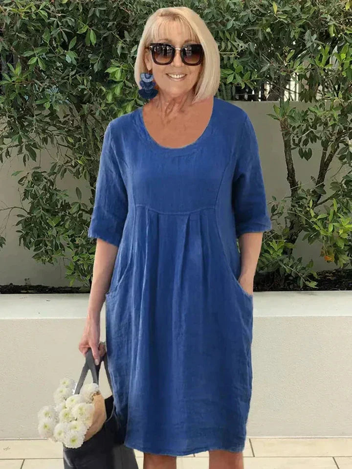 JANE | ELEGANT COTTON-LINEN TUMMY-COVERAGE DRESS