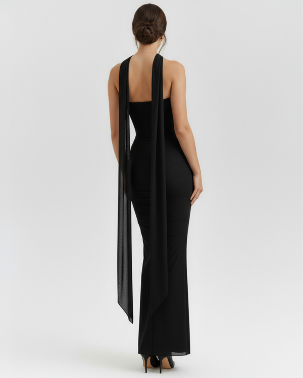MALARA – SCULPTED CORSET MAXI DRESS WITH NECK DETAIL