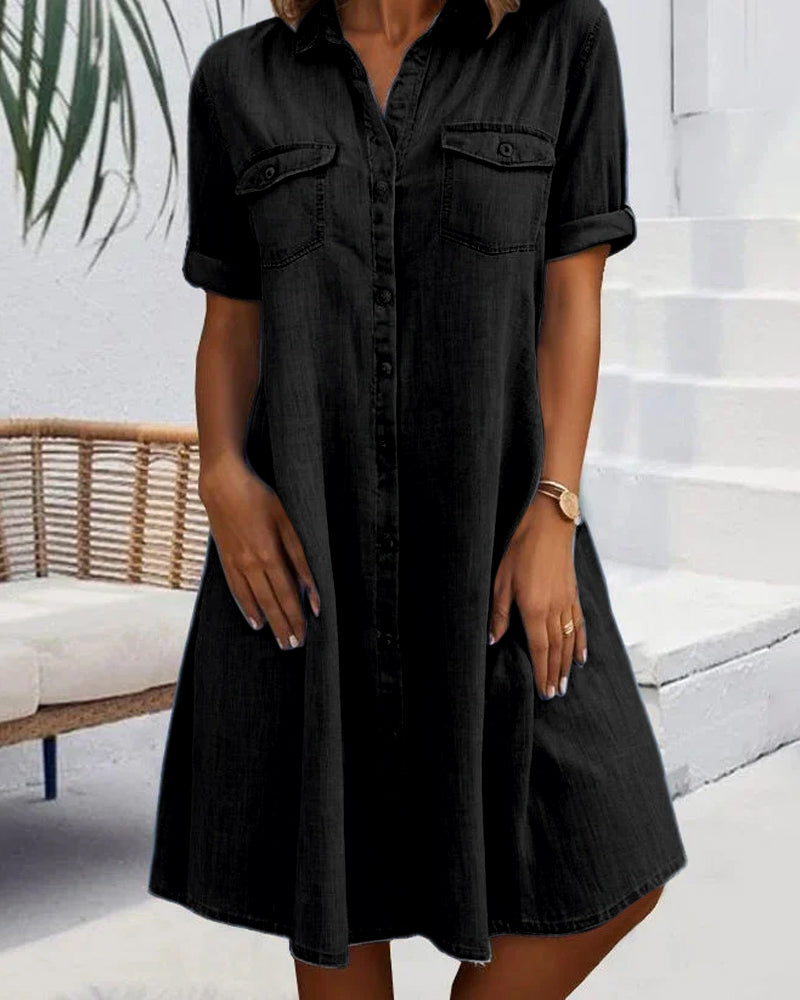 BELLA | Robe élégante à col avec boutons sur le devant et couverture ventre