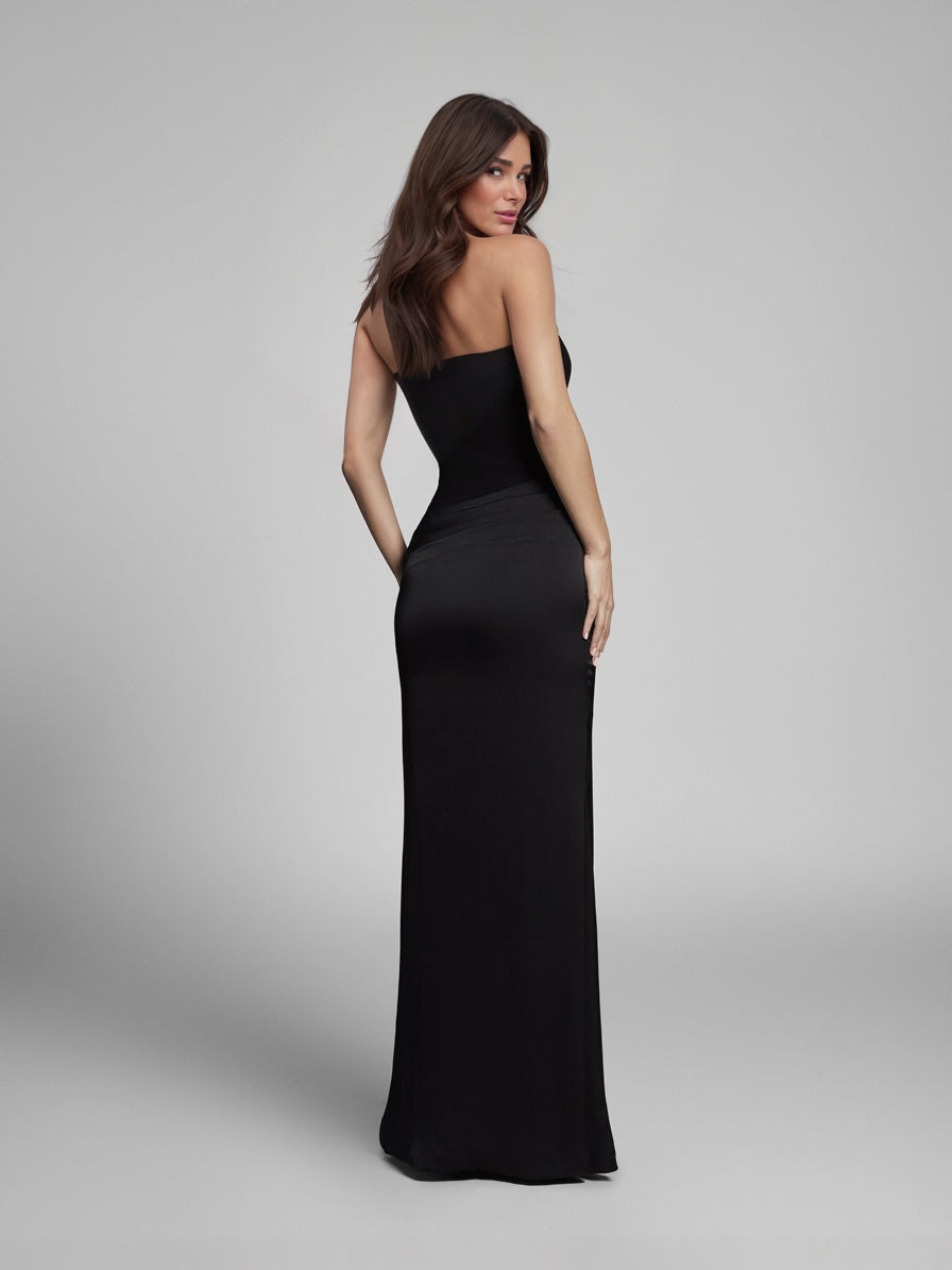 Aurielle Satin Glow Strapless Maxi Dress