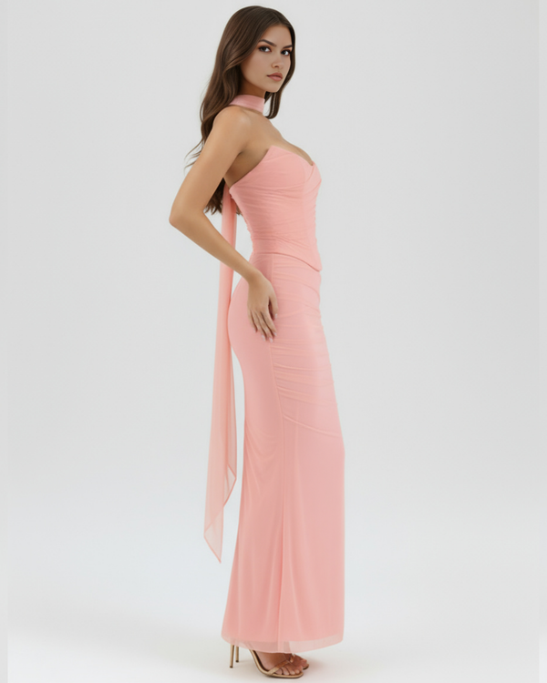 MALARA – SCULPTED CORSET MAXI DRESS WITH NECK DETAIL