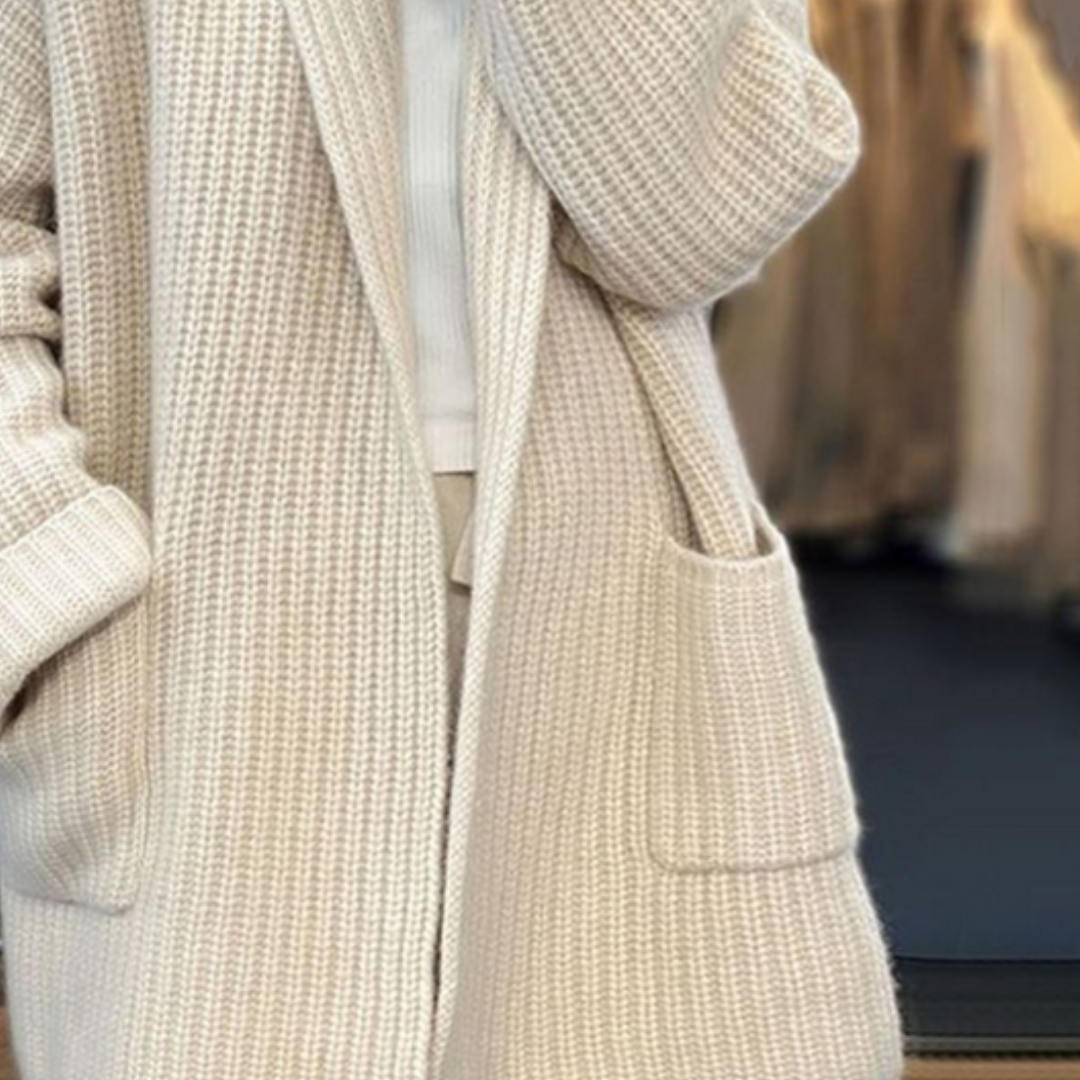 Amelia | Chunky Knit Wool Cardigan – Beige