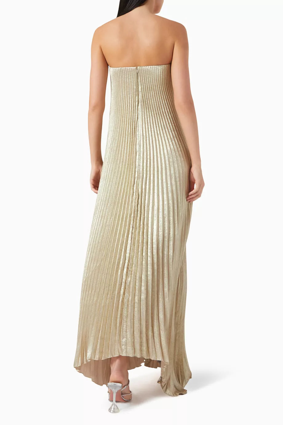 Celestia trägerloses, plissiertes Abendkleid – Goldene Eleganz