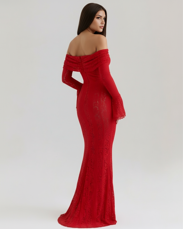 ELARIS – SCHULTERFREIES SPITZEN-MAXIKLEID