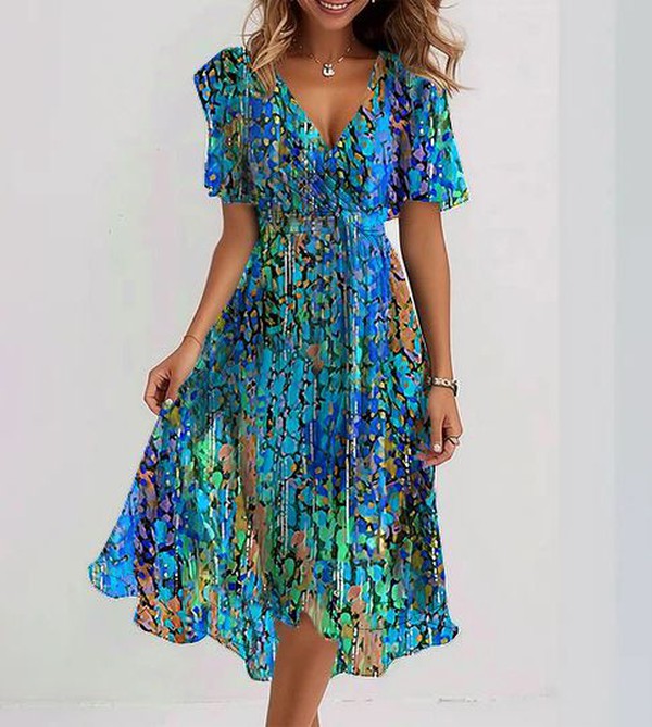 MARY | ROBE MIDI BLEUE ÉLÉGANTE AVEC COUPE FLATTEUSE