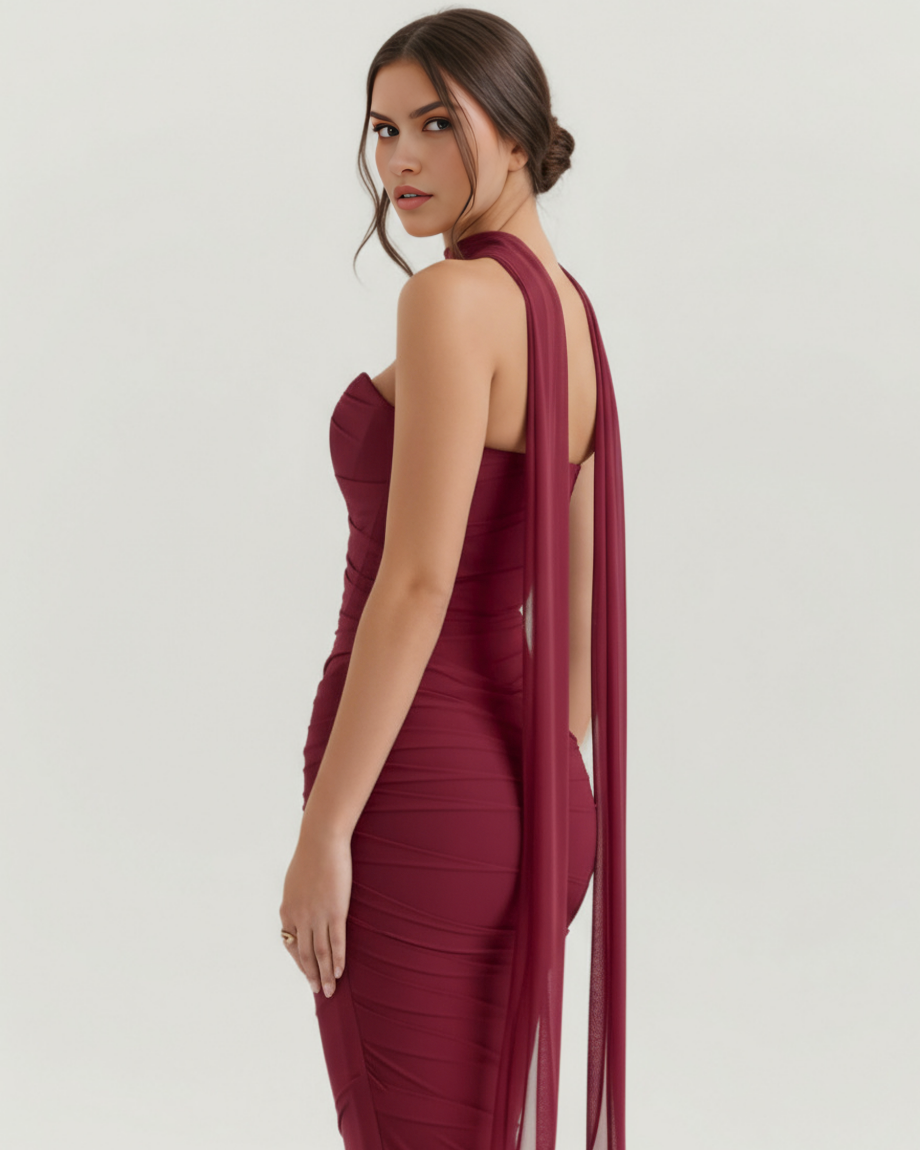 MALARA – SCULPTED CORSET MAXI DRESS WITH NECK DETAIL