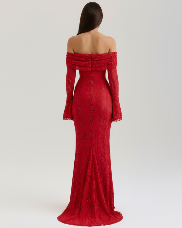 ELARIS – SCHULTERFREIES SPITZEN-MAXIKLEID