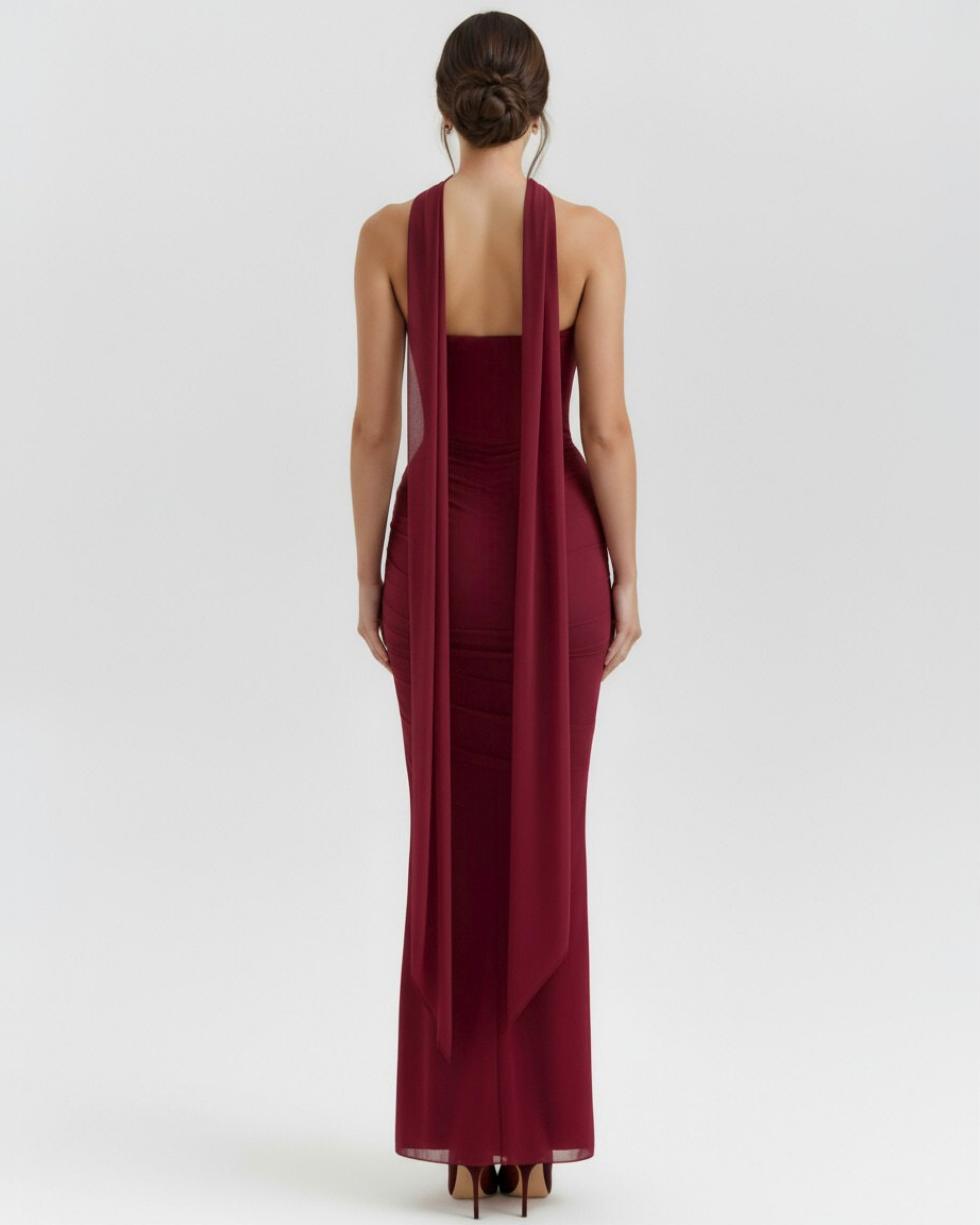 MALARA – SCULPTED CORSET MAXI DRESS WITH NECK DETAIL