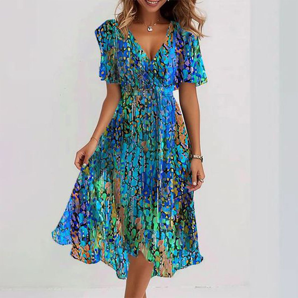 MARY | ROBE MIDI BLEUE ÉLÉGANTE AVEC COUPE FLATTEUSE
