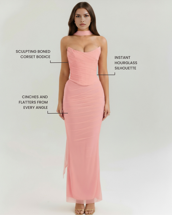 MALARA – SCULPTED CORSET MAXI DRESS WITH NECK DETAIL