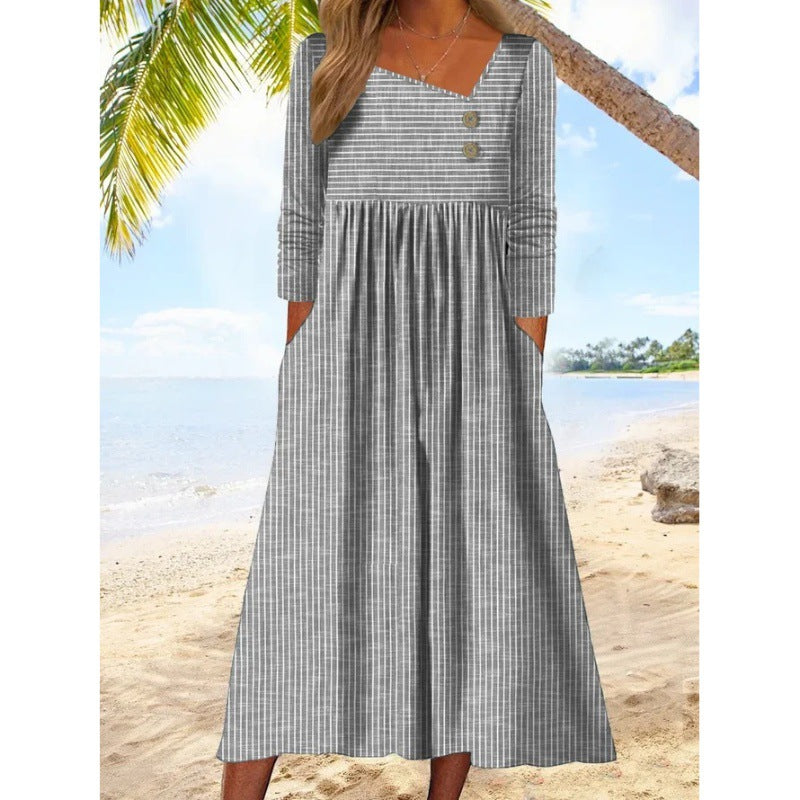 NANCY | ROBE MIDI RAYÉE ÉLÉGANTE AVEC COUVERTURE DU VENTRE
