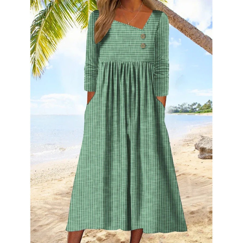 NANCY | ROBE MIDI RAYÉE ÉLÉGANTE AVEC COUVERTURE DU VENTRE