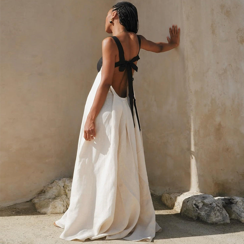 Soleil – Maxikleid aus Leinen mit Kontrast