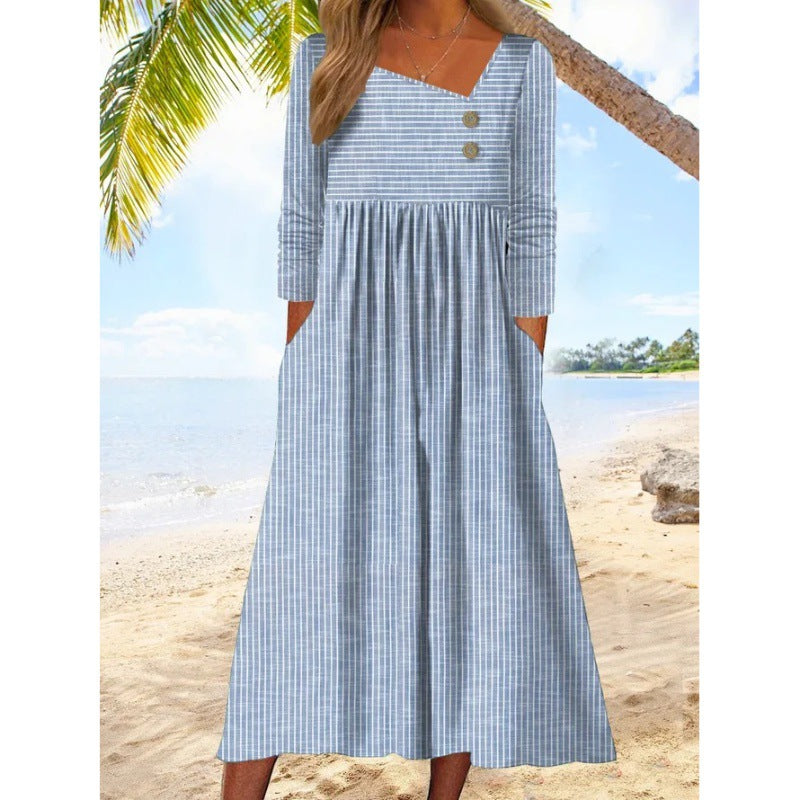 NANCY | ROBE MIDI RAYÉE ÉLÉGANTE AVEC COUVERTURE DU VENTRE