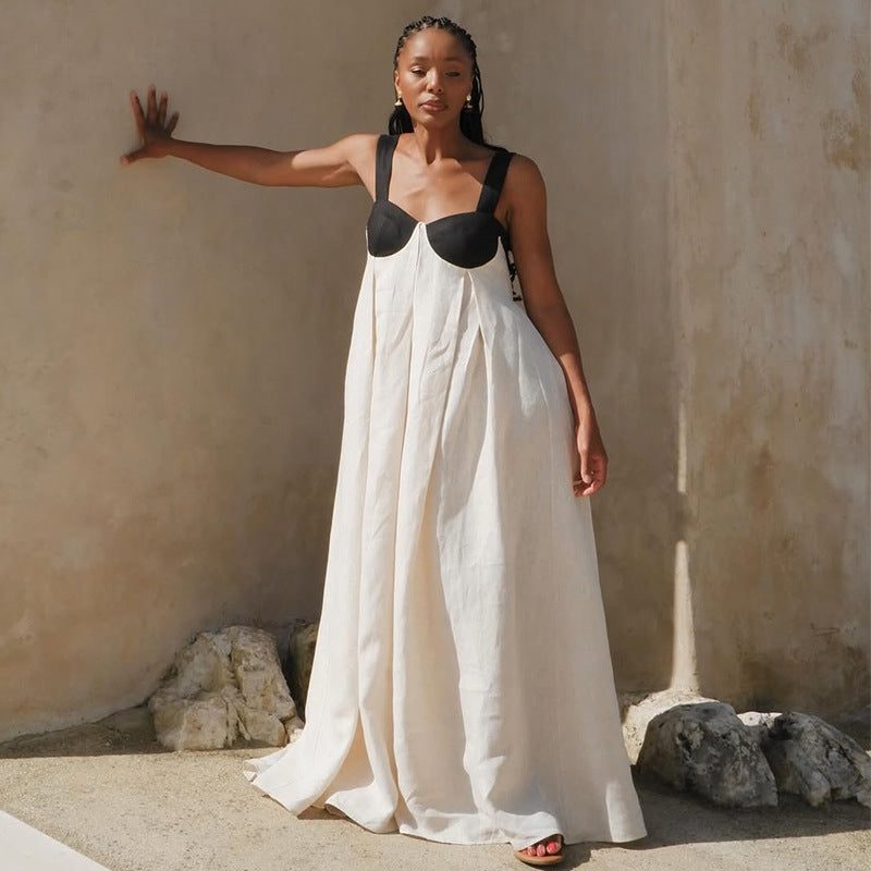 Soleil – Maxikleid aus Leinen mit Kontrast