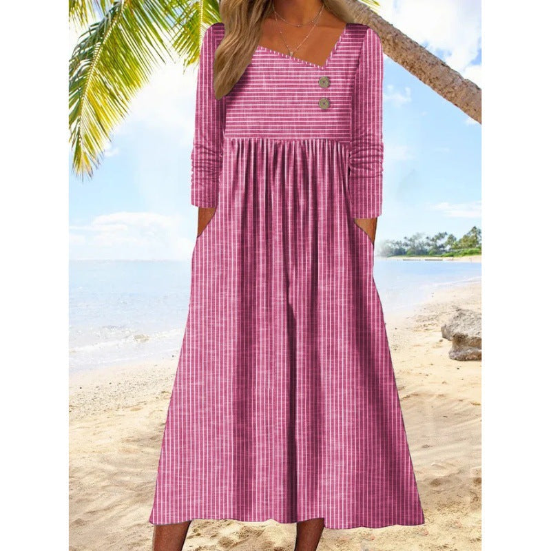NANCY | ROBE MIDI RAYÉE ÉLÉGANTE AVEC COUVERTURE DU VENTRE