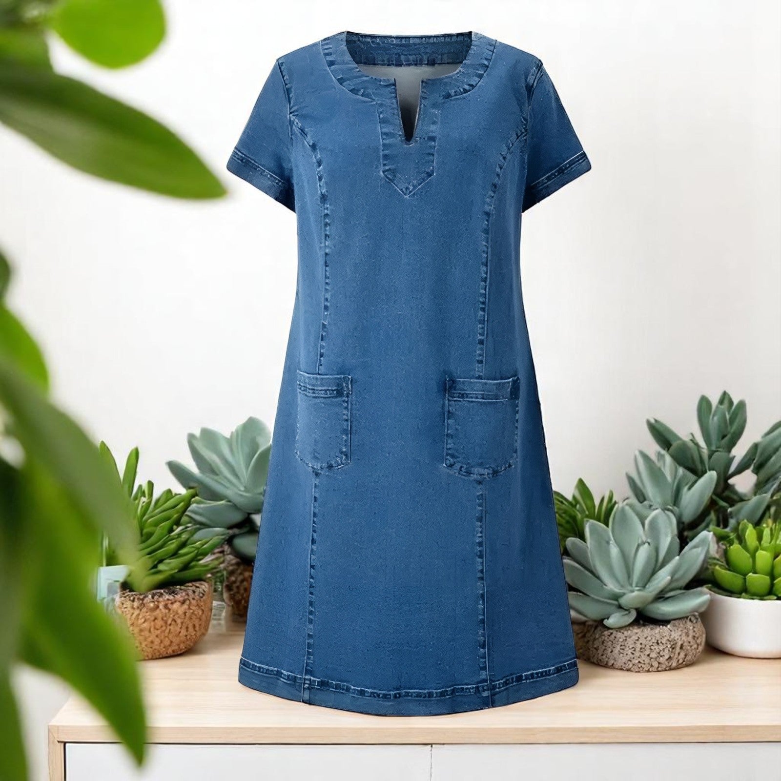 MARGARET | Robe élégante inspirée du denim avec couverture ventre