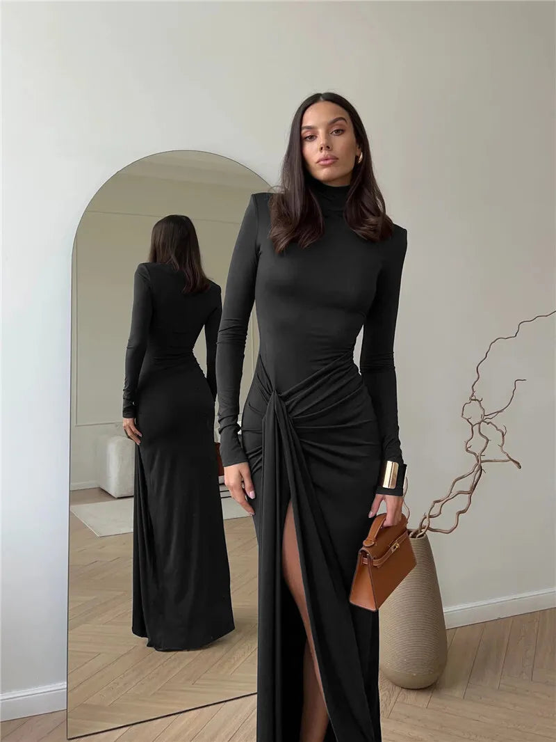 Arlissia | High-Slit Draped Elegance Maxi Dress