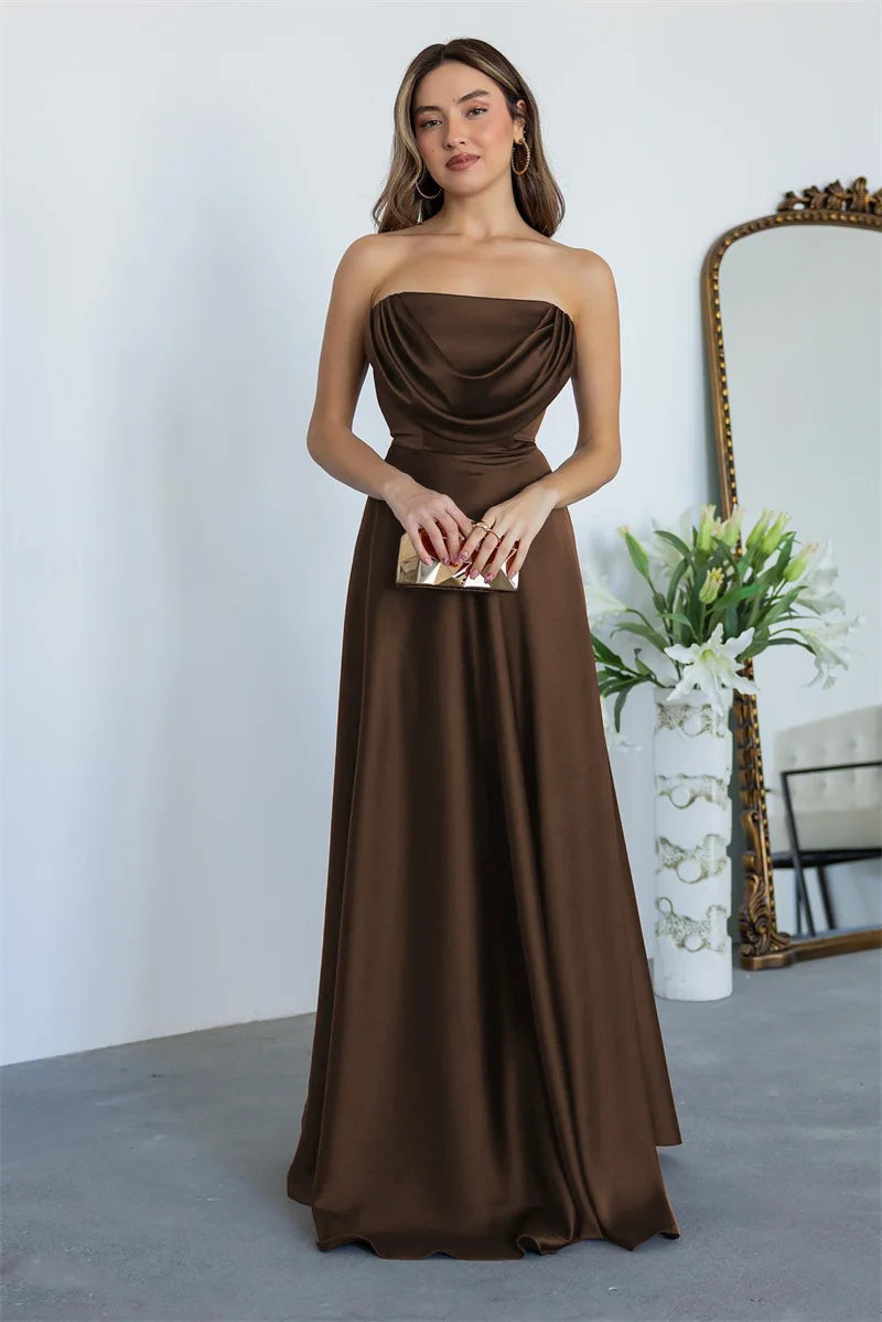 ZARIAH | Satin-Maxikleid ohne Träger