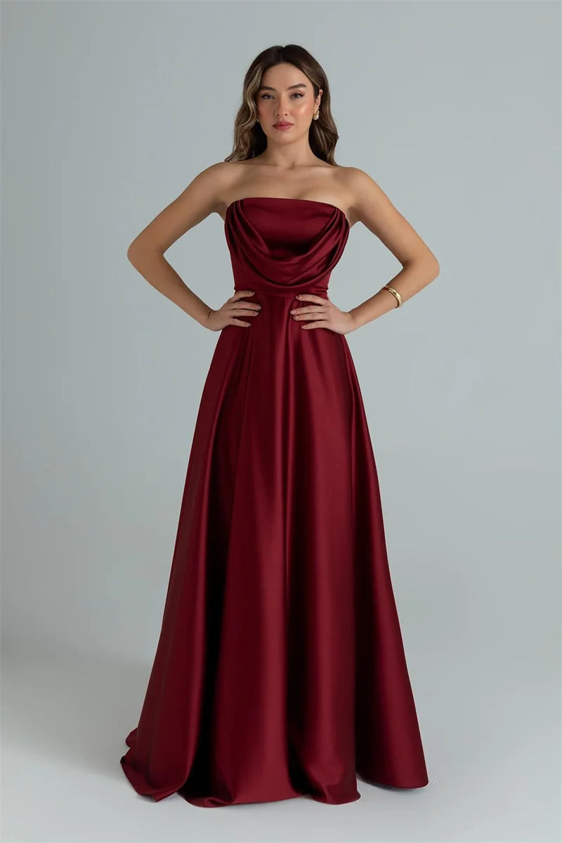 ZARIAH | Satin-Maxikleid ohne Träger