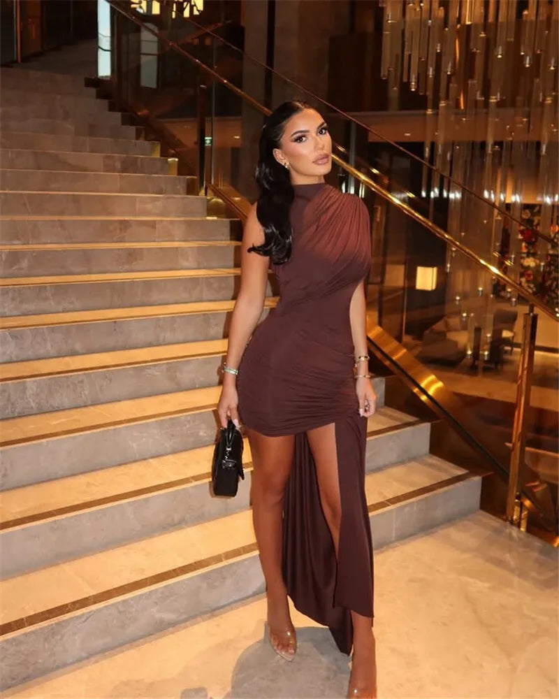 Clarionna | Draped High-Neck Mini Dress