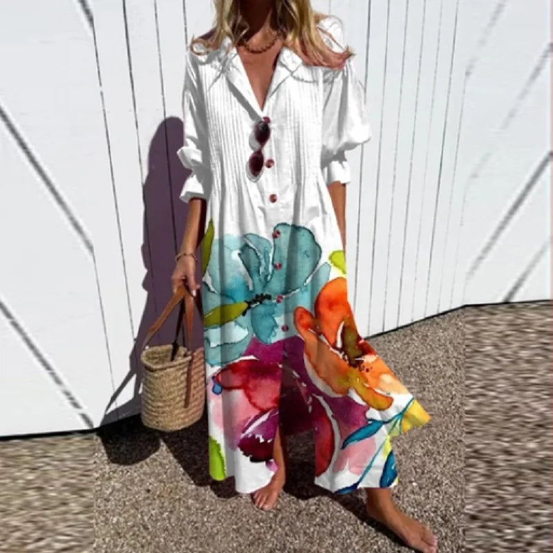 EVIE | Robe maxi fleurie élégante avec couverture ventre