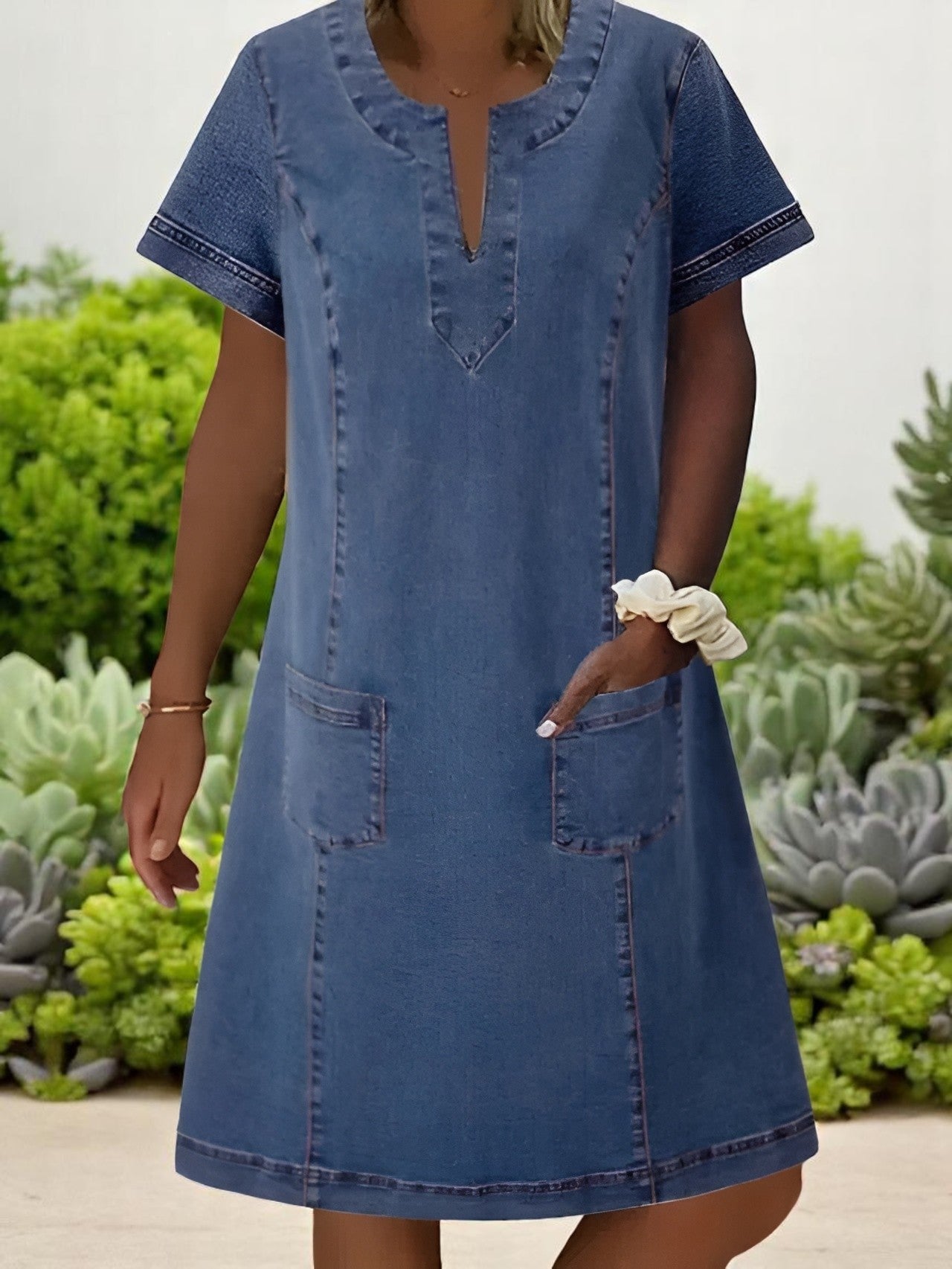 MARGARET | ELEGANT DENIM-INSPIRED TUMMY-COVERAGE DRESS