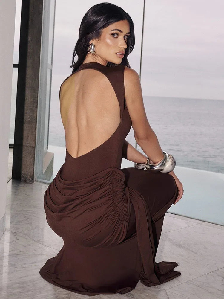 Selvya | Draped Elegance Maxi Dress