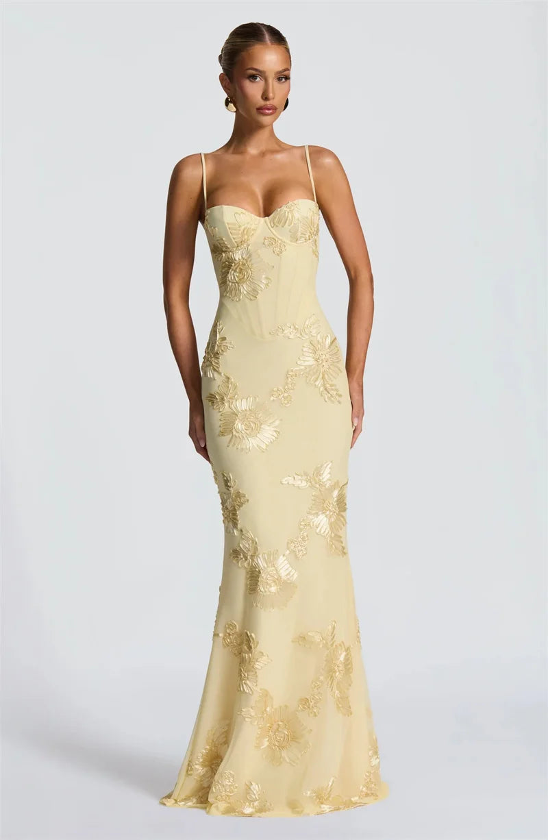 Celeste Appliqué Corset Maxi Dress