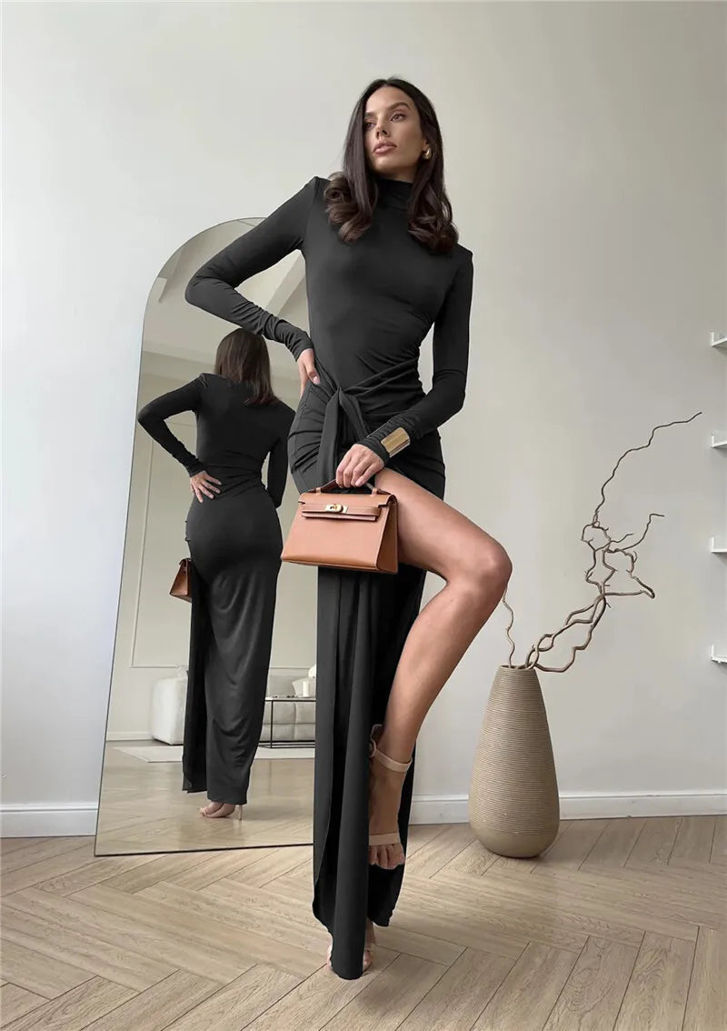 Arlissia | High-Slit Draped Elegance Maxi Dress