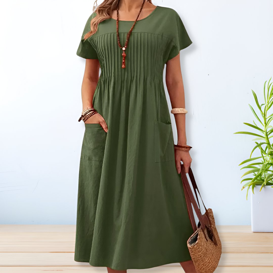 JACQUELINE | ROBE ÉLÉGANTE À COUPE DÉTENDUE AVEC COUVERTURE DU VENTRE