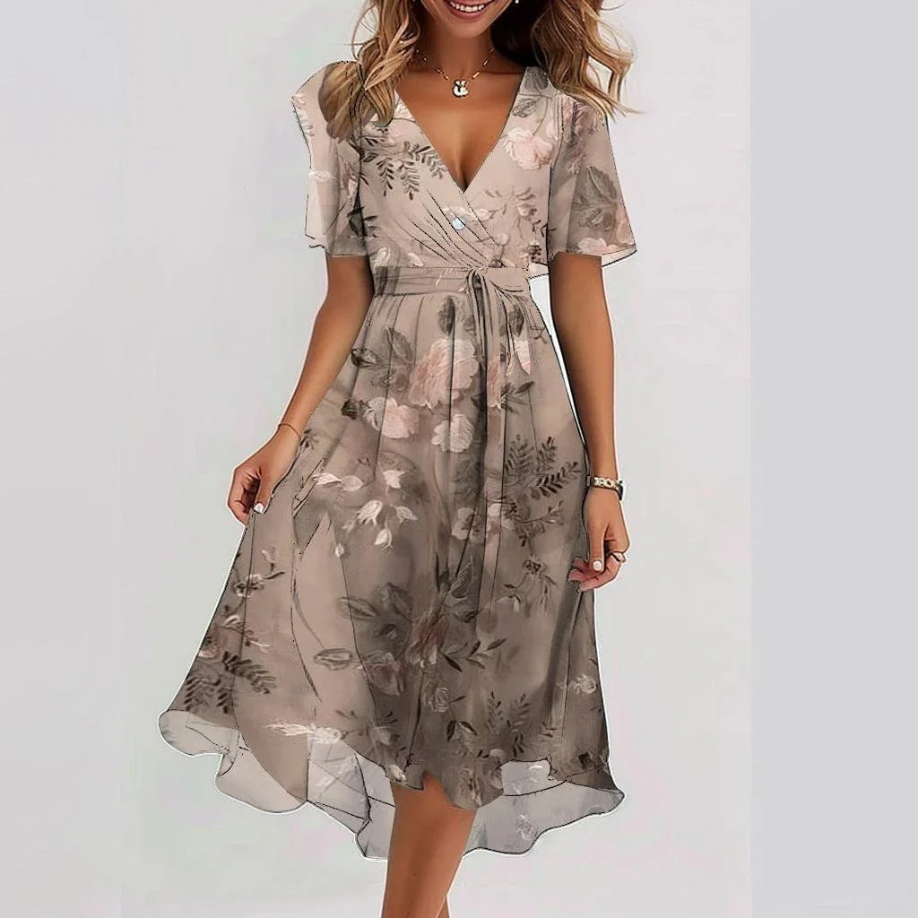 MATILDA | Robe midi portefeuille fleurie avec couverture ventre