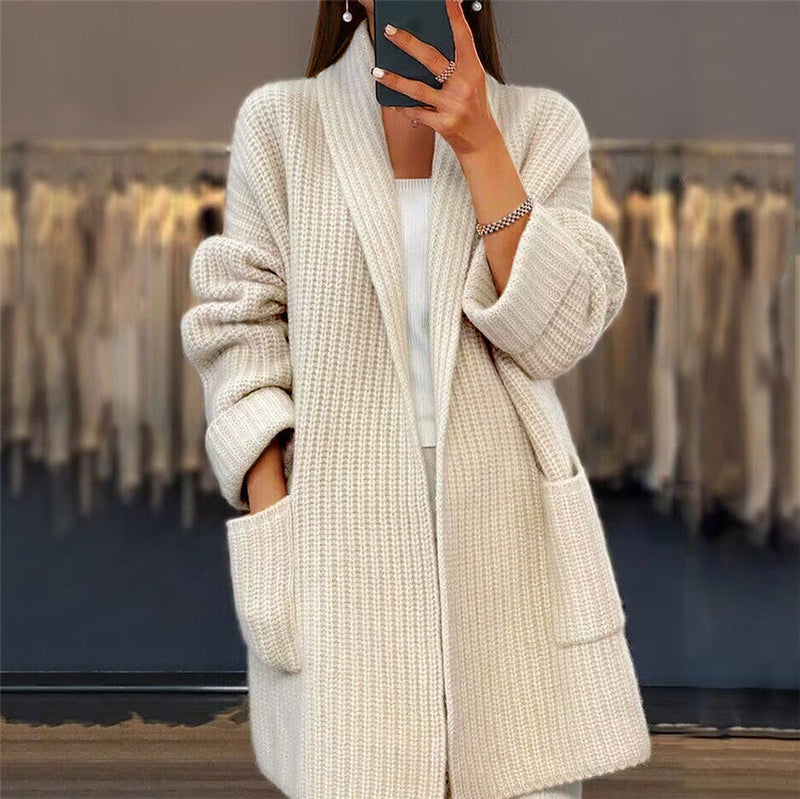 Amelia | Chunky Knit Wool Cardigan – Beige