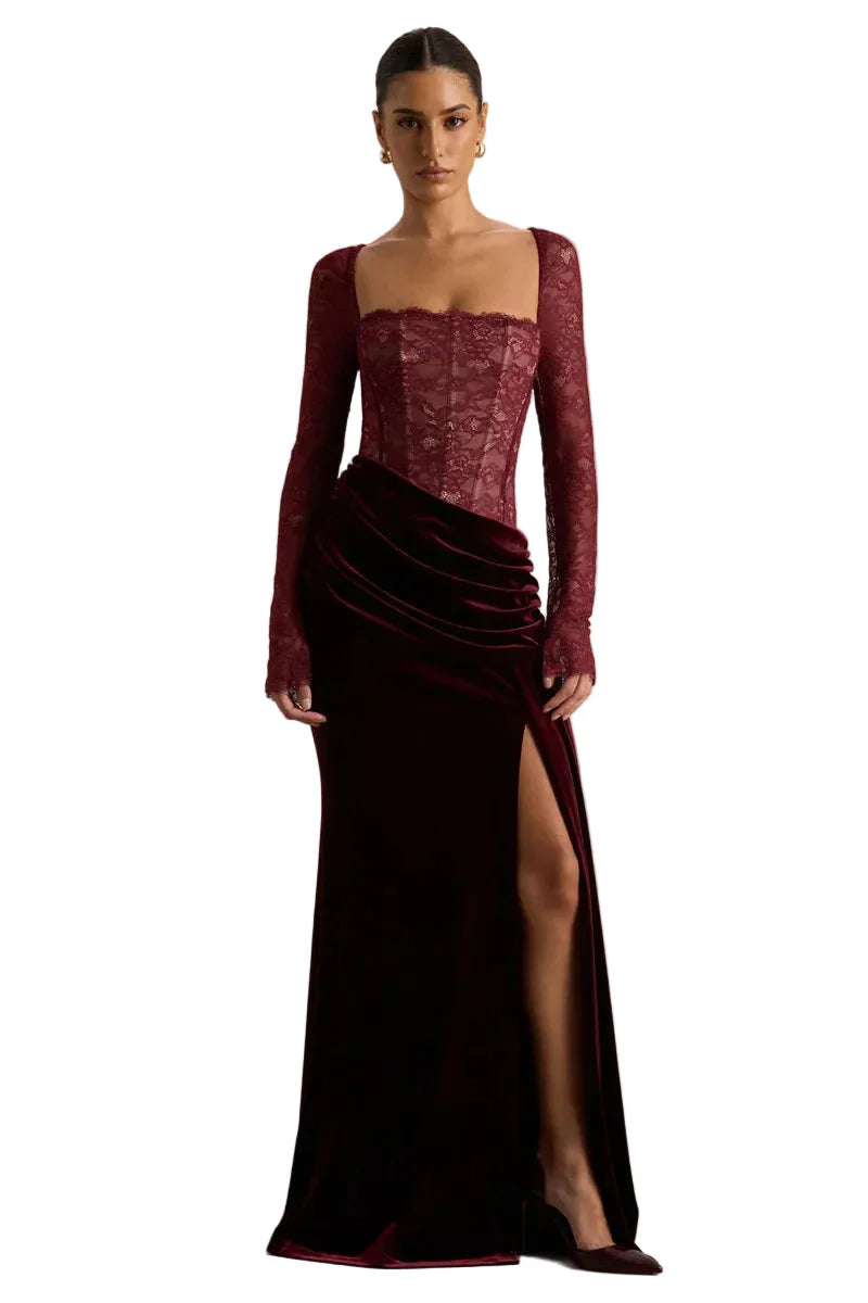 Valencia Lace Velvet Maxi Dress