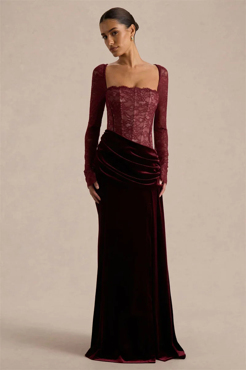 Valencia Lace Velvet Maxi Dress