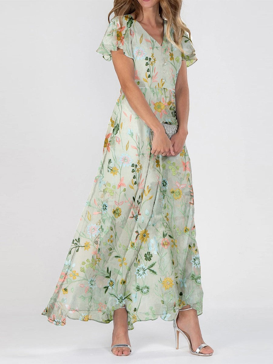 BETH | ROBE MAXI FLORALE ÉLÉGANTE AVEC COUVERTURE DU VENTRE