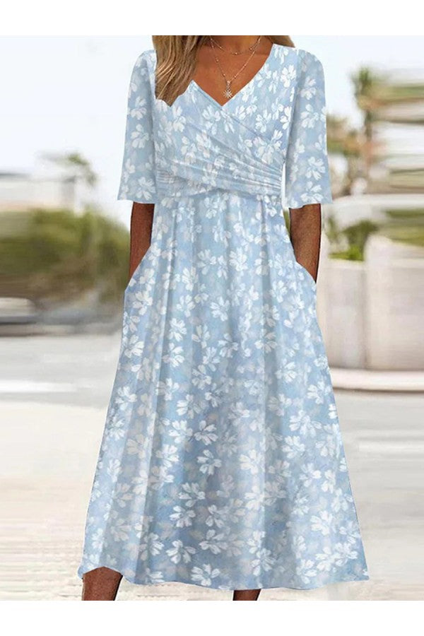 CAMILLE | Robe midi élégante à fleurs couvrant le ventre