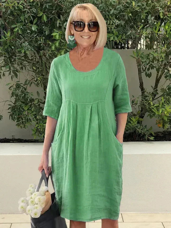 JANE | ELEGANT COTTON-LINEN TUMMY-COVERAGE DRESS