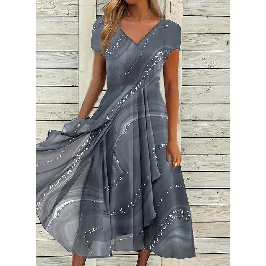 EMILY | Robe midi élégante à encolure en V couvrant le ventre