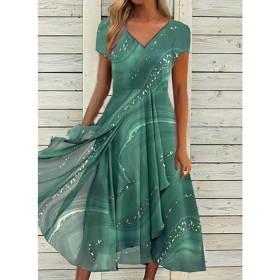 EMILY | Robe midi élégante à encolure en V couvrant le ventre