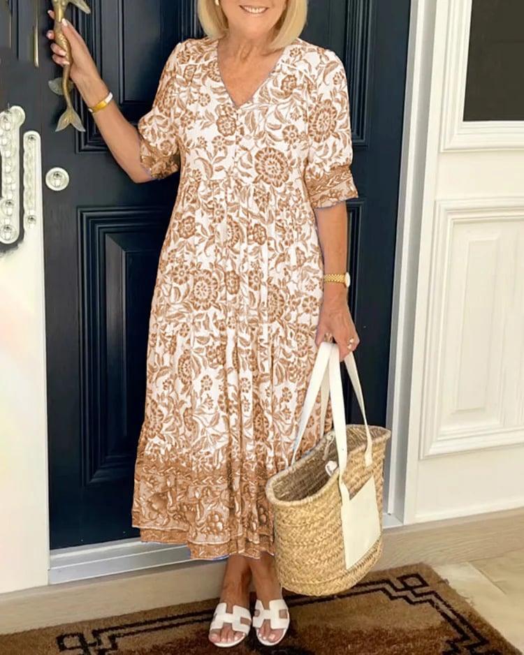 HELENA | ROBE MAXI FLORALE ÉLÉGANTE AVEC COUVERTURE DU VENTRE