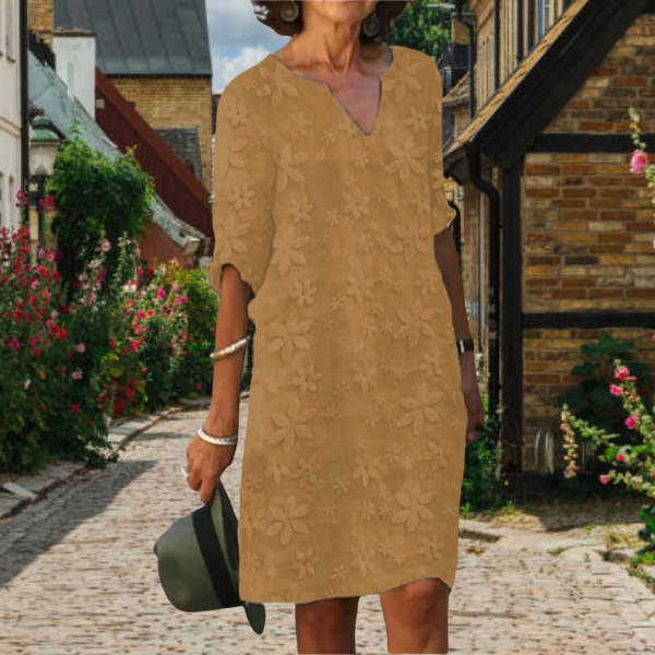 PATRICIA | Robe midi fleurie élégante avec couverture ventre