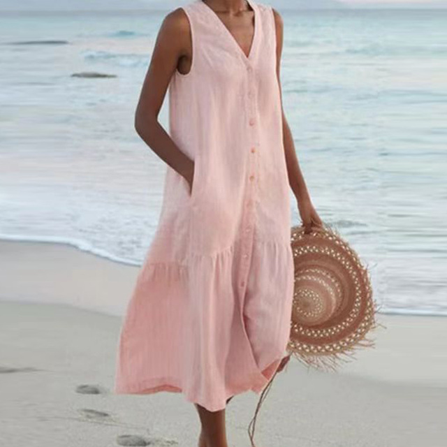 THALIA | Robe midi élégante sans manches couvrant le ventre