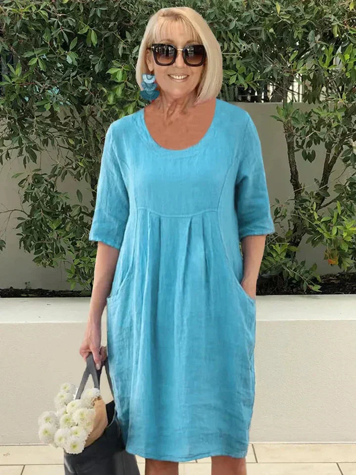 JANE | ROBE ÉLÉGANTE EN COTON-LIN AVEC COUVERTURE DU VENTRE  