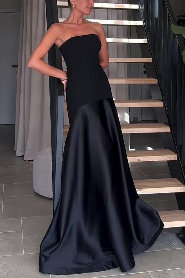 Luxuriöses, trägerloses Maxikleid aus Satin
