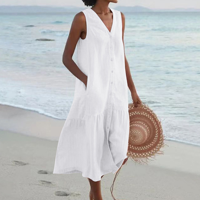 THALIA | Robe midi élégante sans manches couvrant le ventre
