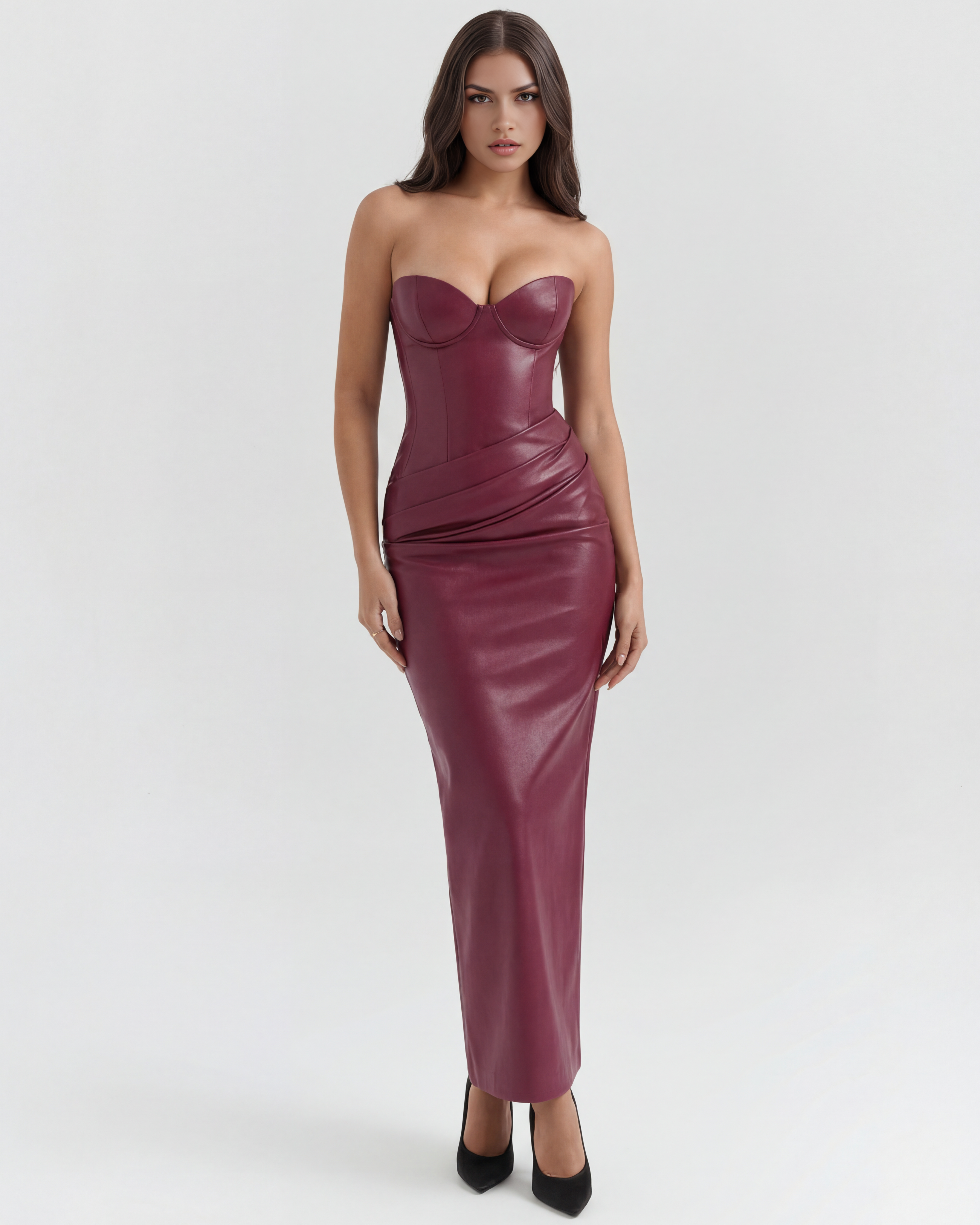 VANARA – SCULPTED STRAPLESS CORSET MIDI DRESS