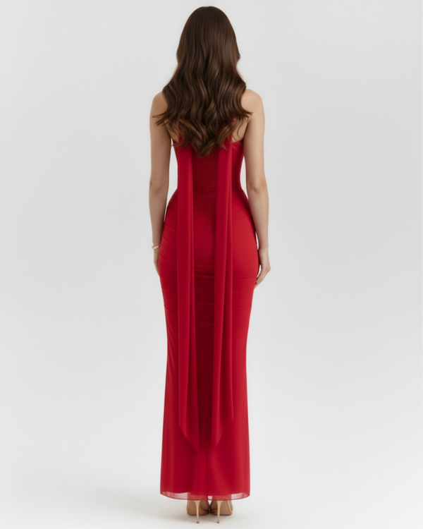 MALARA – SCULPTED CORSET MAXI DRESS WITH NECK DETAIL