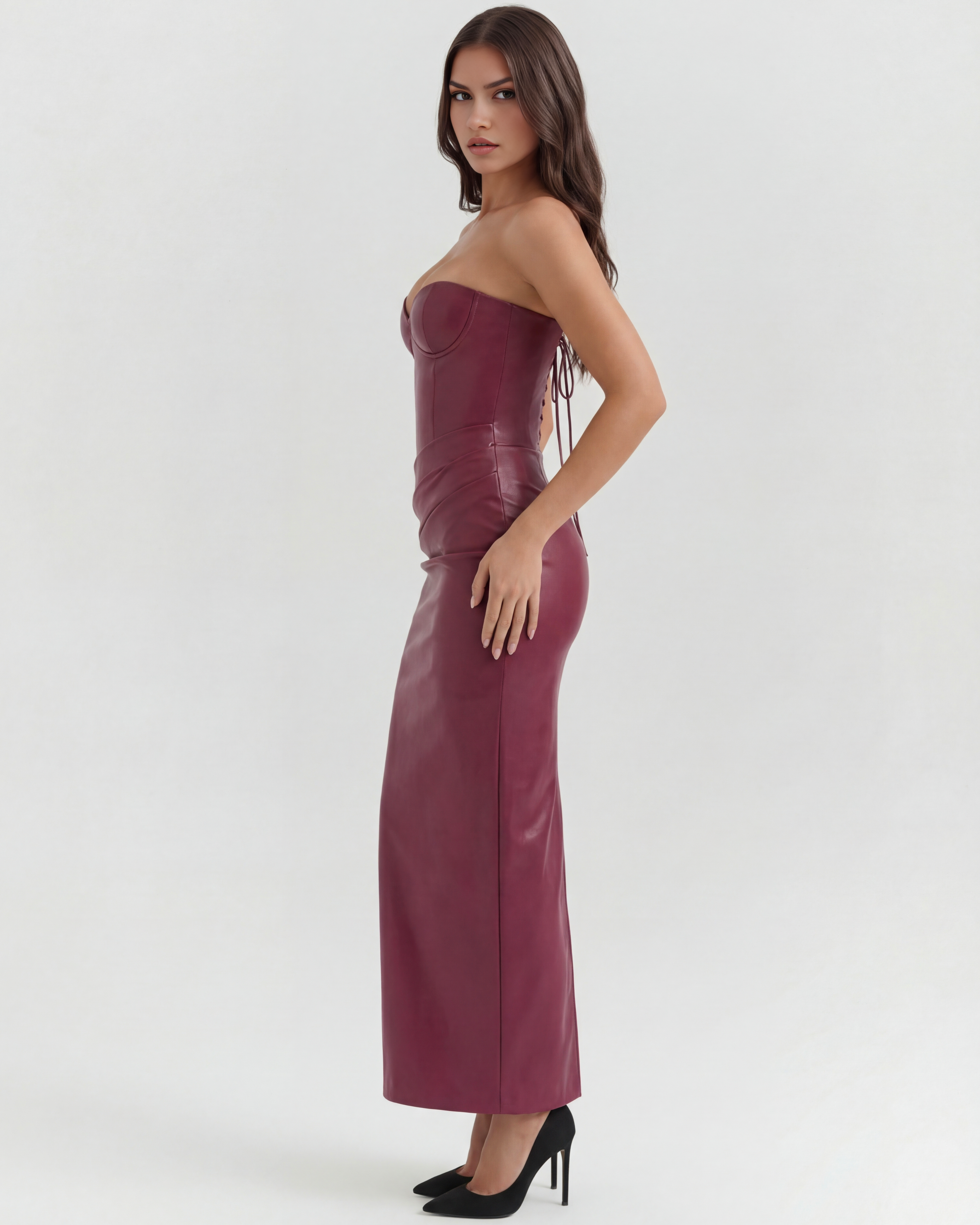 VANARA – SCULPTED STRAPLESS CORSET MIDI DRESS