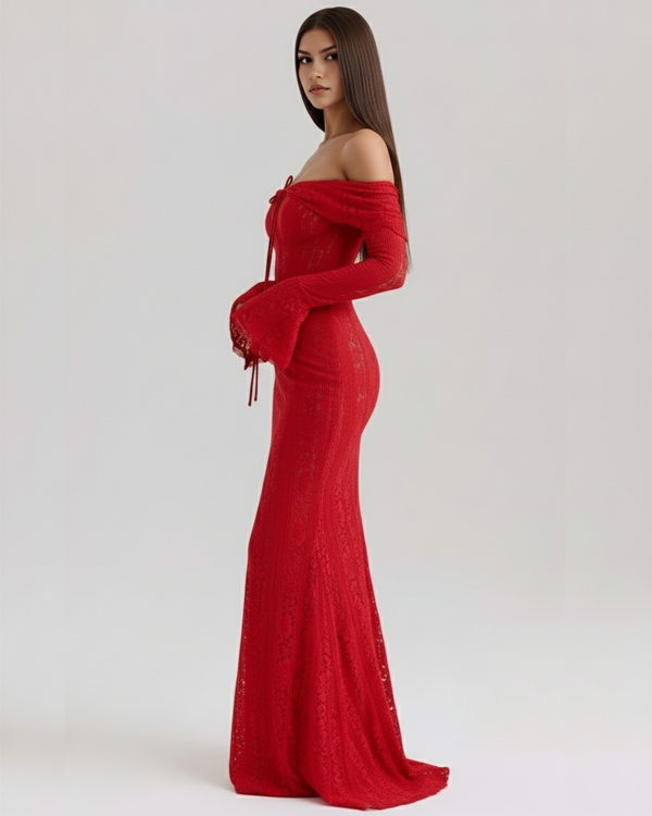 ELARIS – SCHULTERFREIES SPITZEN-MAXIKLEID